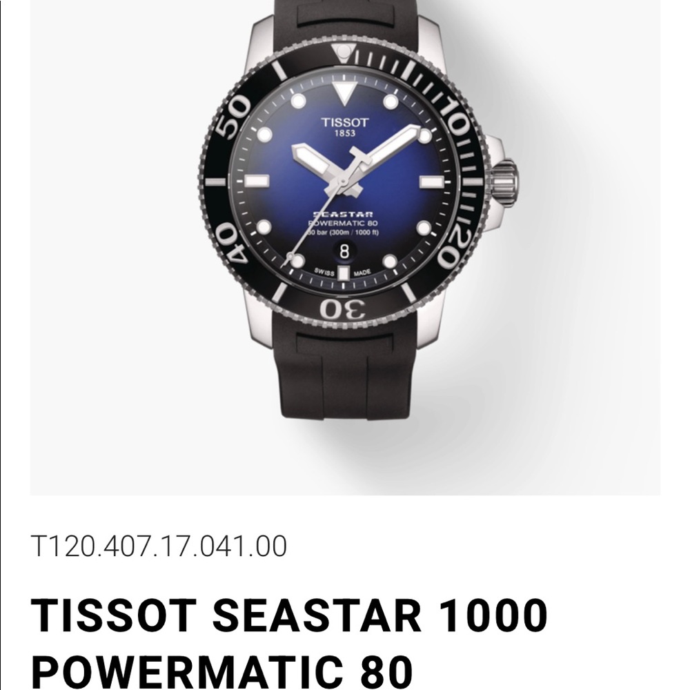 Tissot Seastar 1000 is the ultimate waterproof watch. Blue, black and silver.